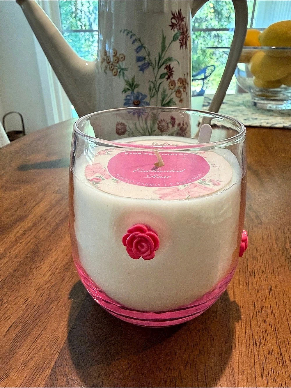 Enchanted Rose Scented Candle in White & Pink NWT reusable glass